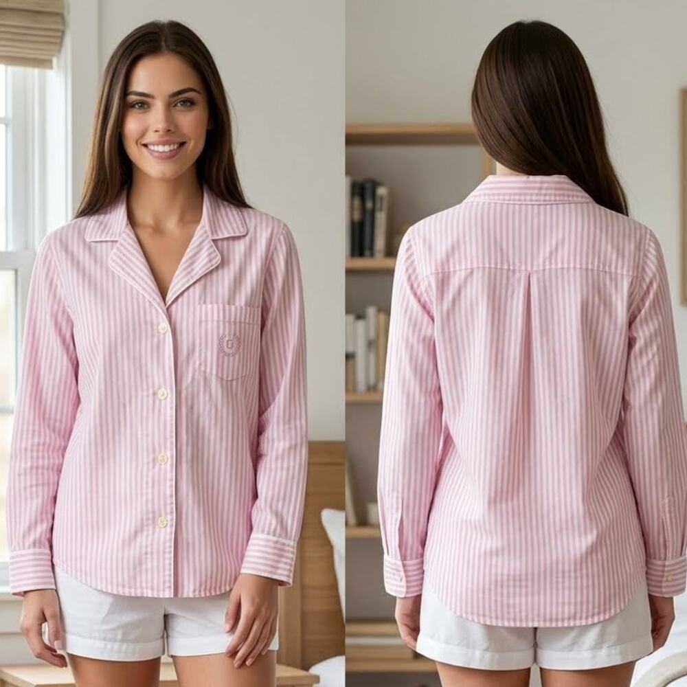 Chaps Pink Pajama Top Womens Small Button Up Short Sleeve PJ Sleepwear Shirt